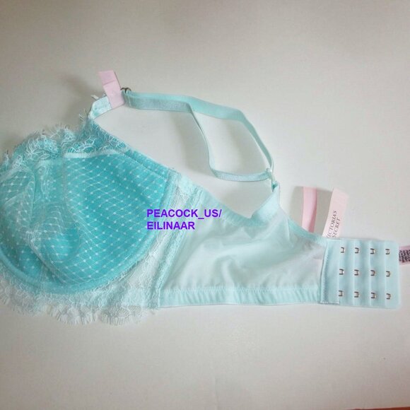 38DDD Victoria Secret Dream Angels Unlined Push Up w/o padding Bra Aqua Blue Whi - Picture 7 of 9